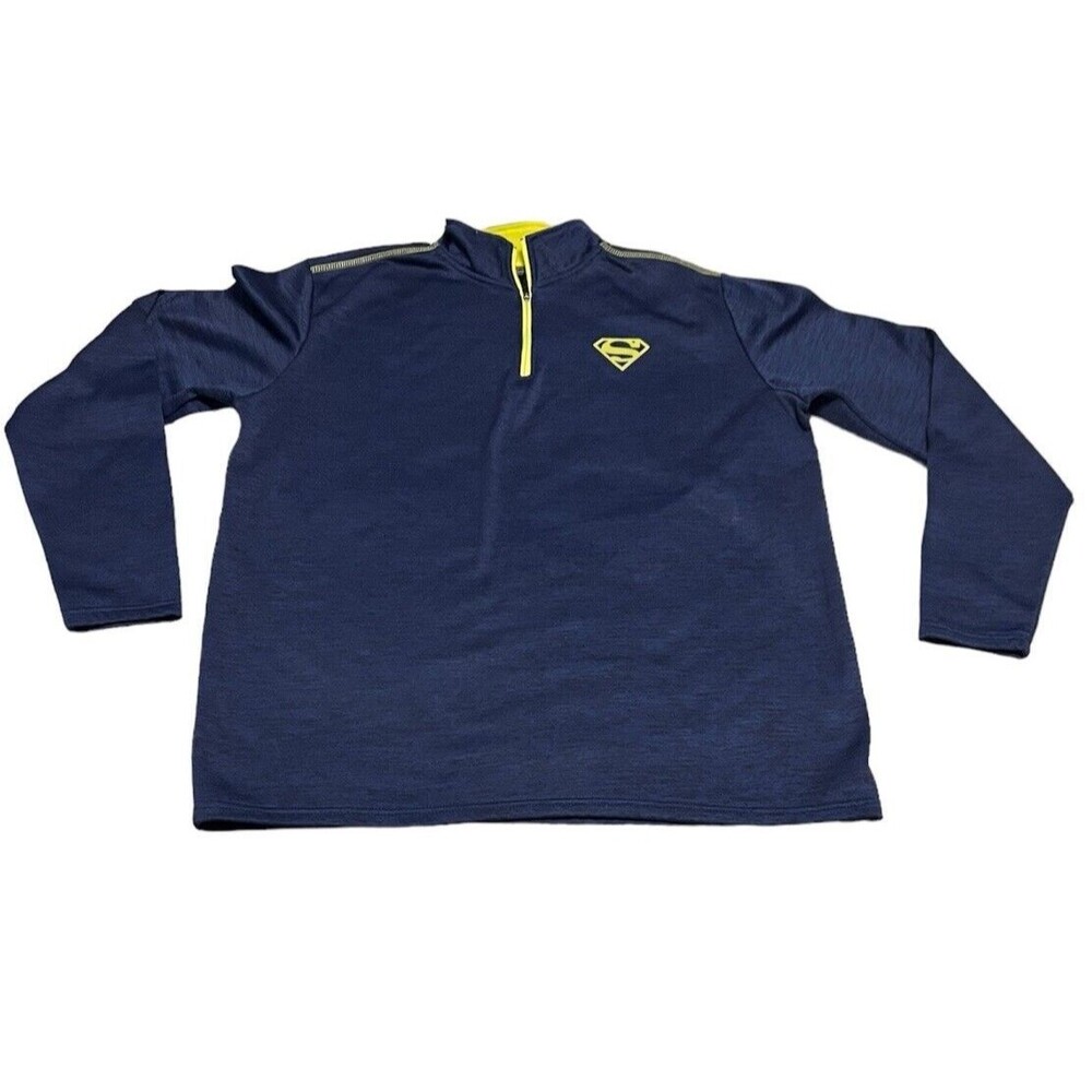 DC Comics Superman Sweater 1/4 Zip Pullover Mens Large Blue Yellow Logo